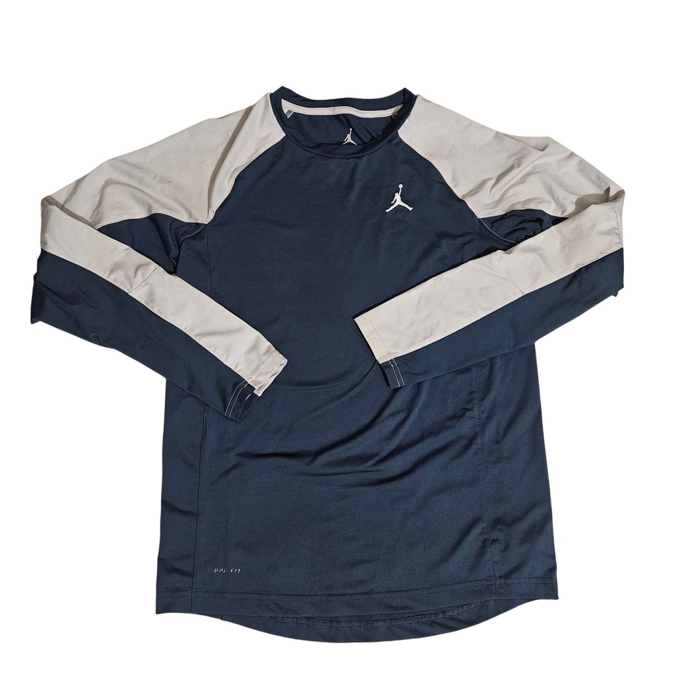 Jordan Dri-FIT Long Sleeve Training Shirt Navy Grey Kids XL 13-15 Yrs